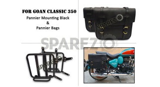 For Royal Enfield Goan Classic 350 Leather Pannier Black Bags With Mounting